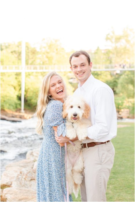 Preppy Greenville, SC engagement session with dog at Falls Park and Furman University by SC wedding photographer Christa Rene Photography