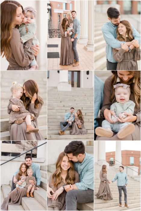 Downtown Greenville, SC Family session with neutral colored outfits