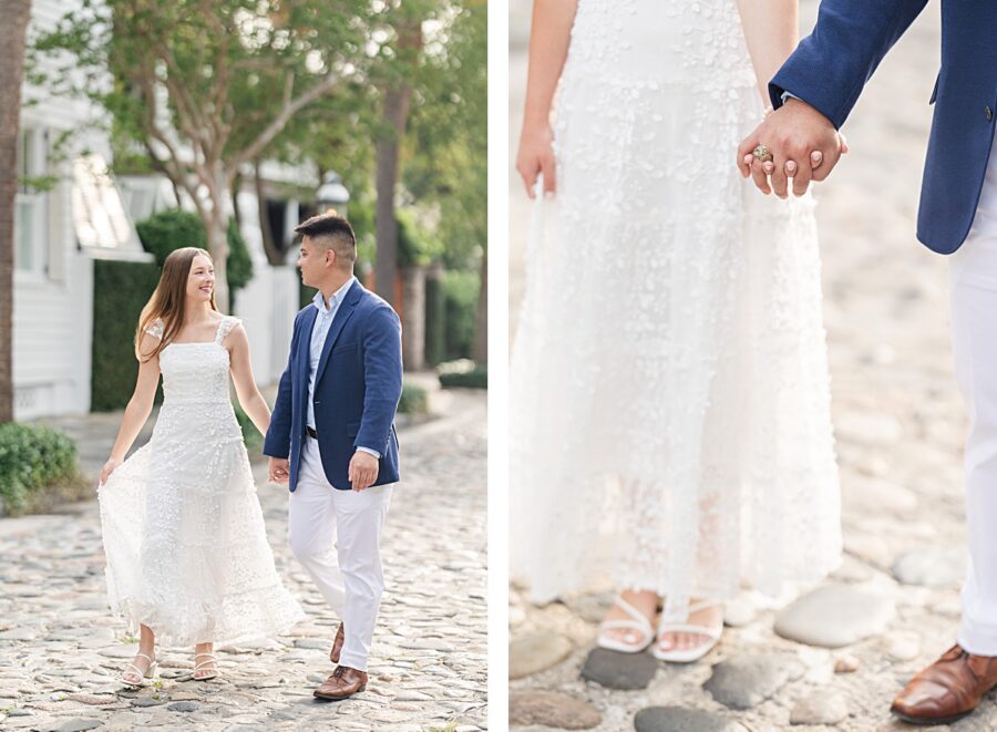 Charleston, SC engagement session on cobblestone street